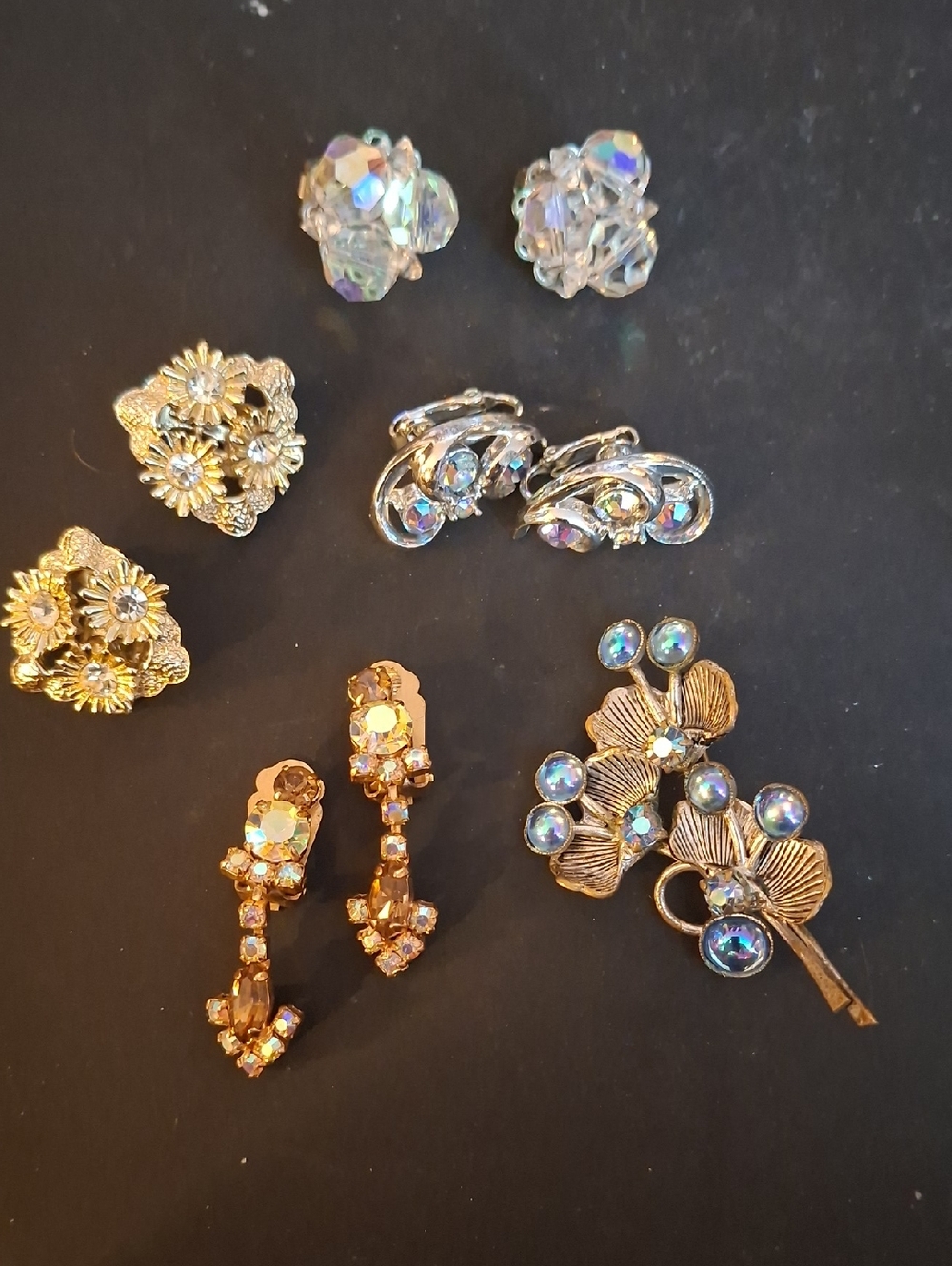 Crystal and Gold-Tone Floral Cluster Earrings Set - Clear/Gold